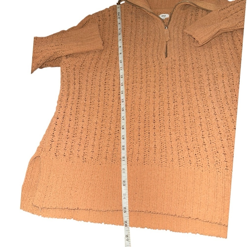 ▶️ Aerie ◀️ Oversized Cable Knit Quarter Zip Sweater Camel Brown Size Medium - Picture 11 of 12